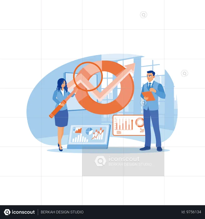 Mann und Frau analysieren Diagramm  Illustration