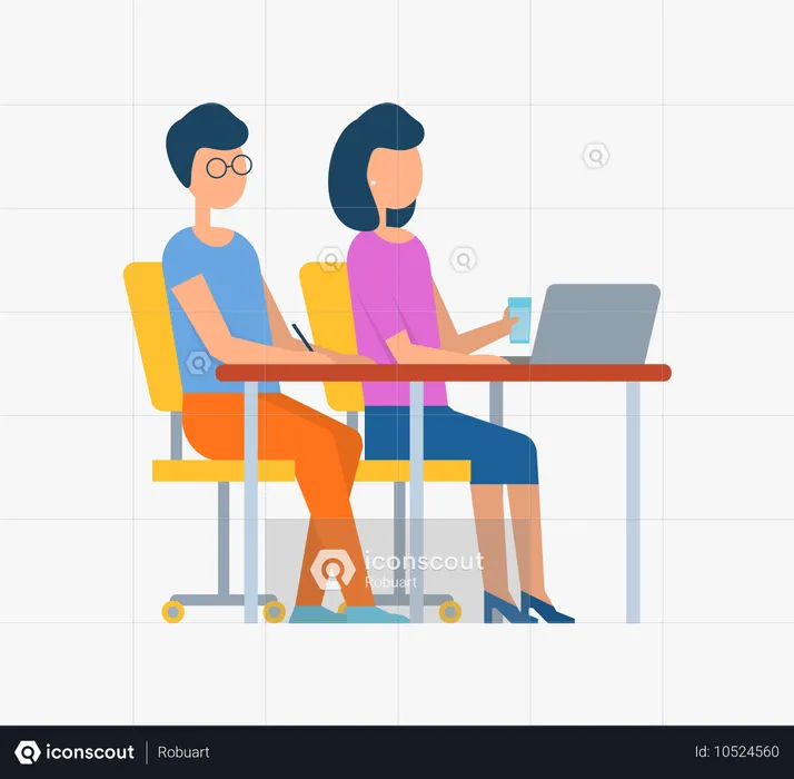 Mann und Frau arbeiten an Laptop-Meeting  Illustration