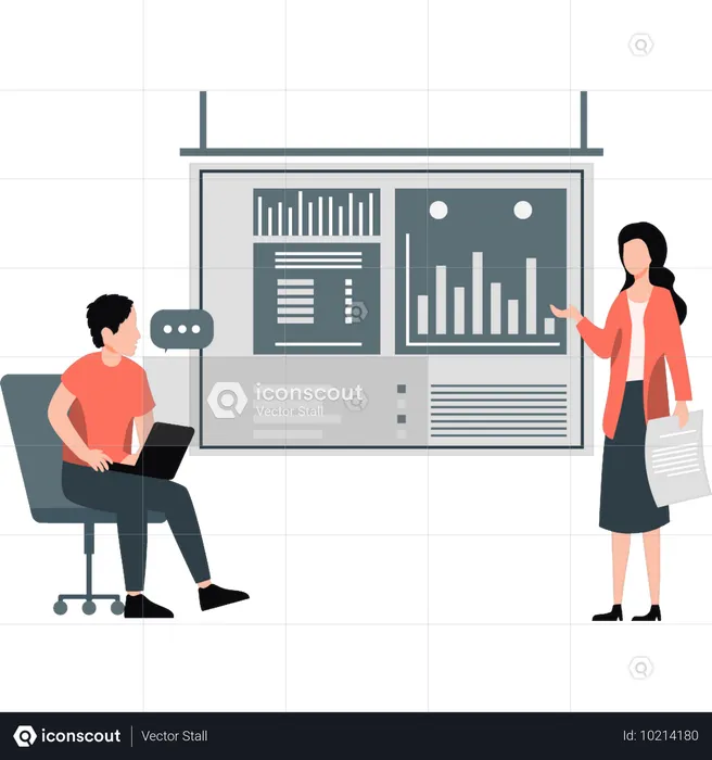 Mann und Frau arbeiten an Geschäftsdiagrammen  Illustration