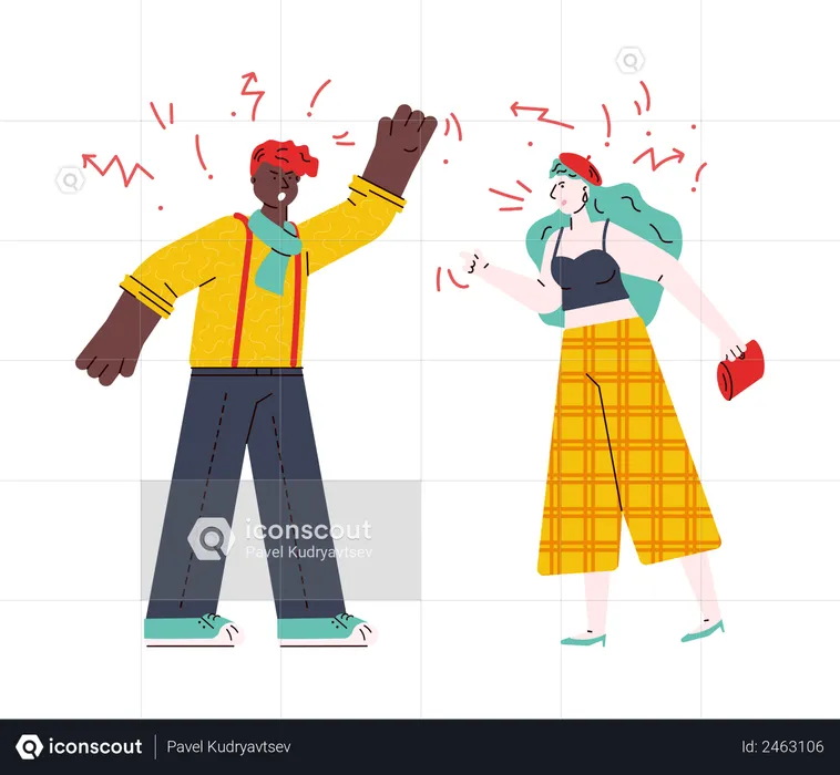 Zeichentrickfiguren von Mann und Frau in einer Konfliktsituation  Illustration