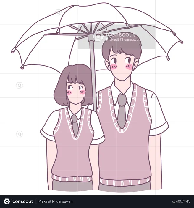 Mann und Frau gehen unter Regenschirm  Illustration