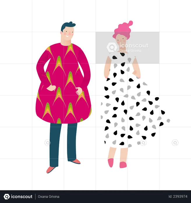 Mann und Frau im Fruchtkleid  Illustration