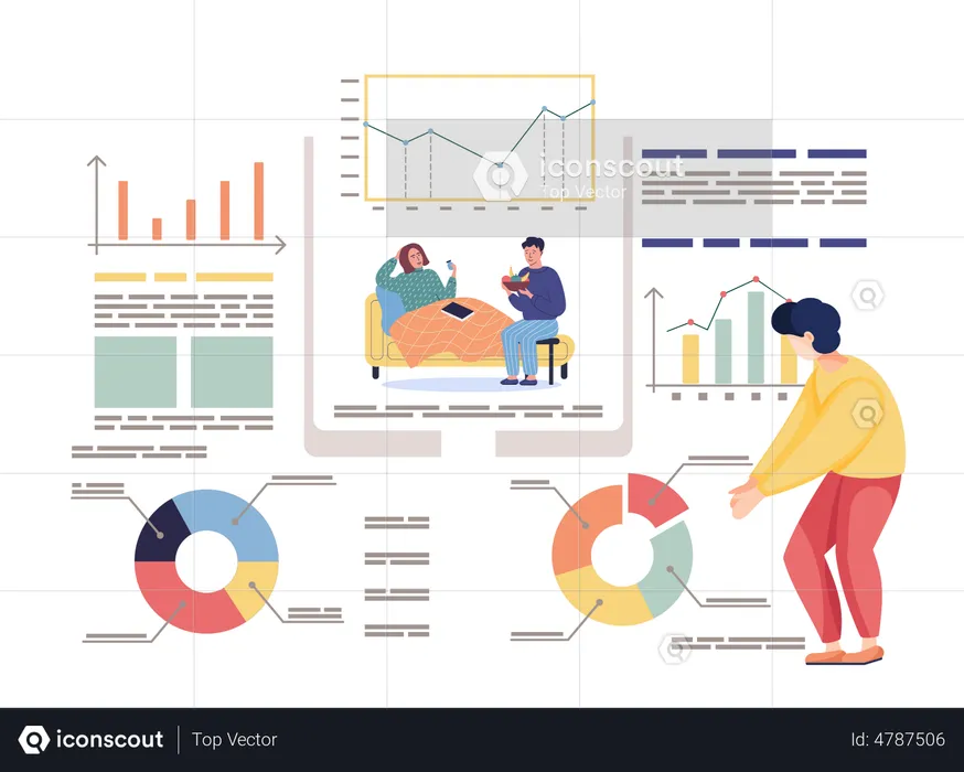 Mann untersucht Covid19-Datenbericht  Illustration