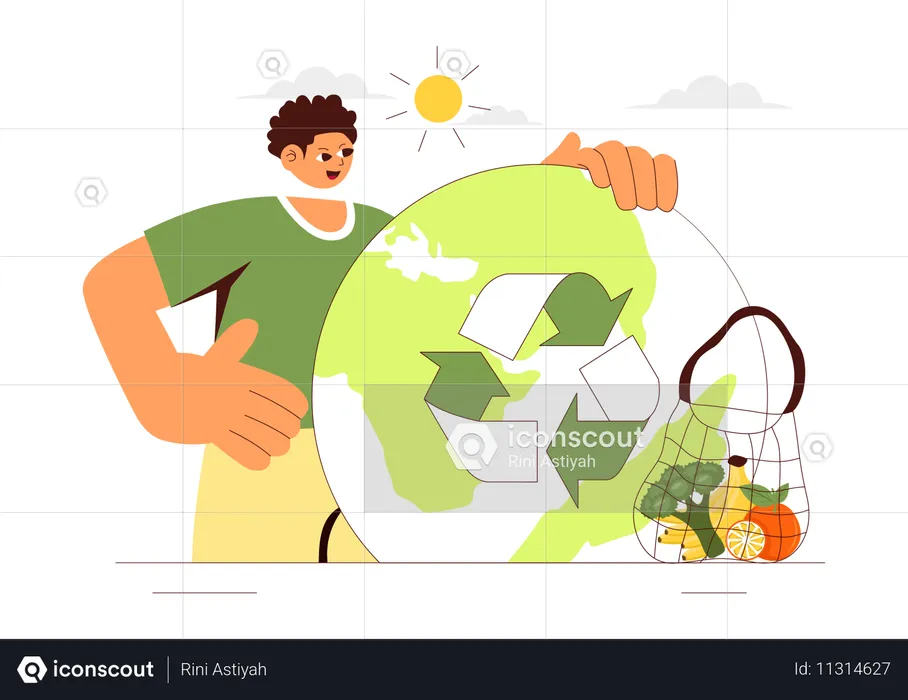 Mann verwendet Recyclingprodukt  Illustration