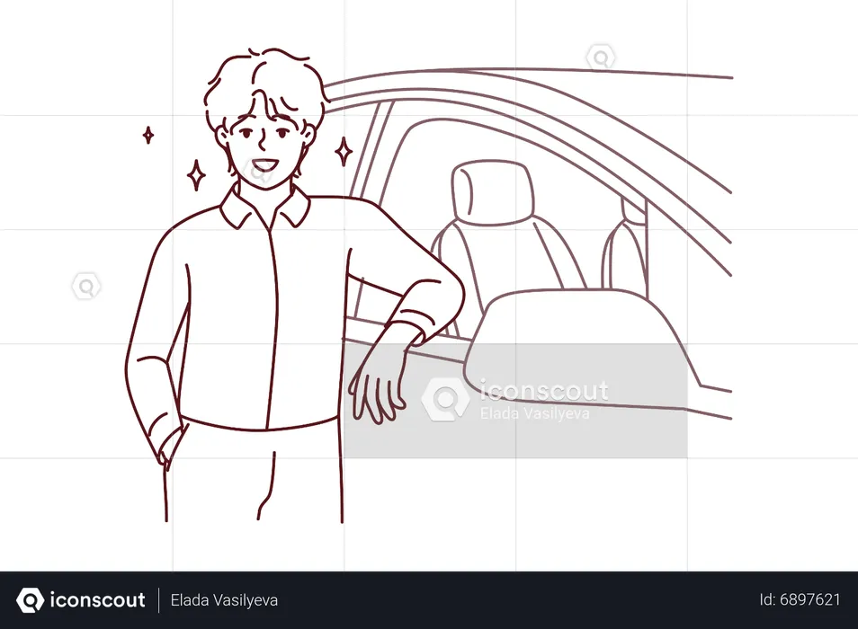 Mann wartet am Auto  Illustration