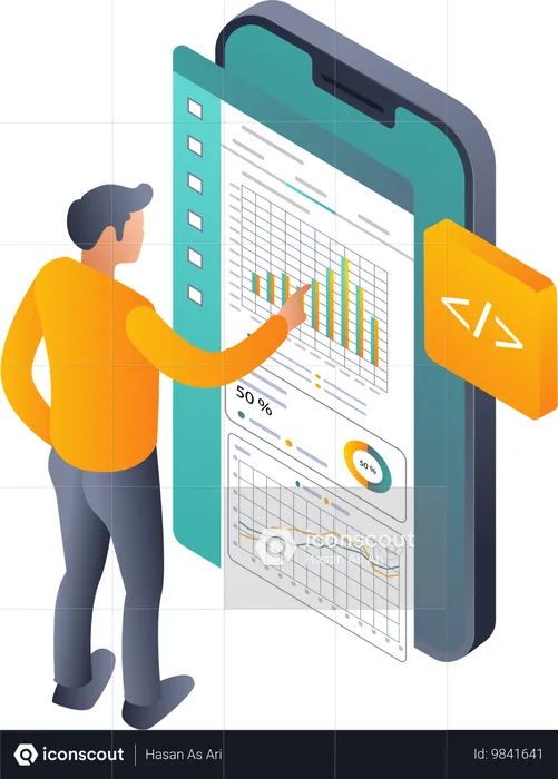 Mann wird erfolgreicher Datenanalyst in der Smartphone-Branche  Illustration