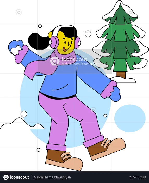 Mann wirft Schneeball  Illustration