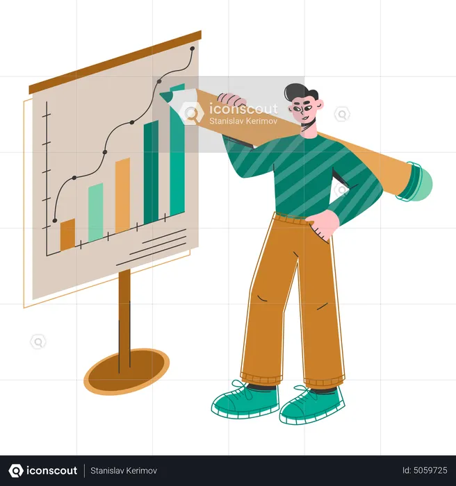 Mann zeichnet Diagramm  Illustration