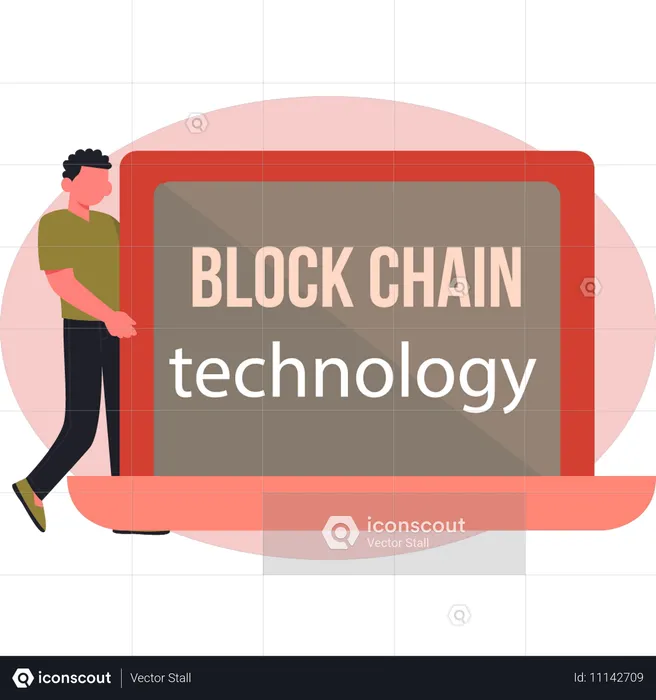 Mann zeigt Blockchain-Technologie  Illustration