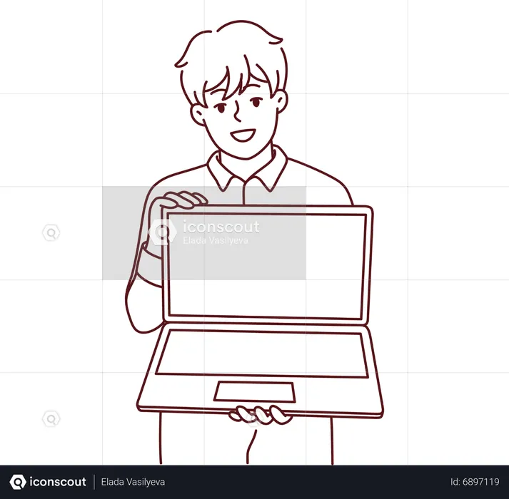 Mann zeigt Laptop-Bildschirm  Illustration