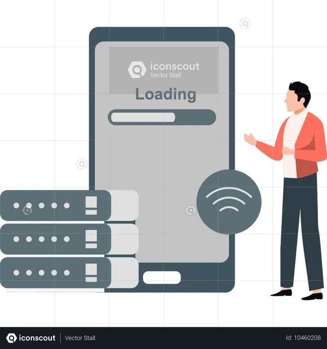 Mann zeigt das Laden von Passwörtern auf dem Handy  Illustration