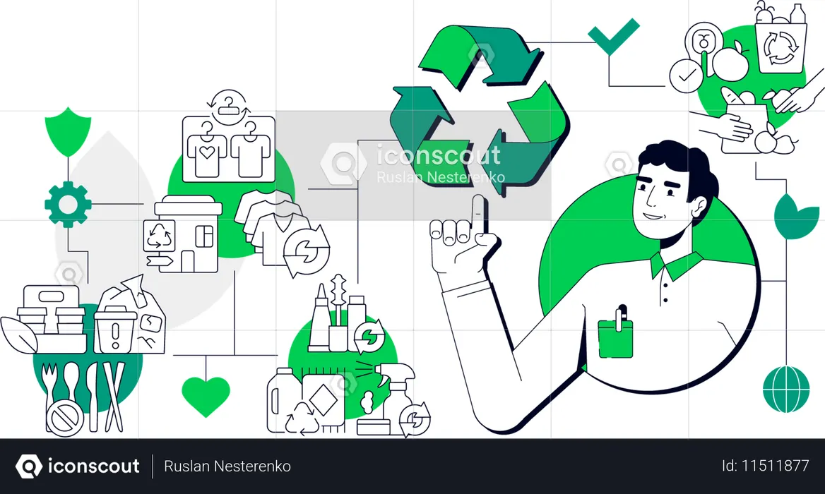 Mann zeigt Zero-Waste-Prozess  Illustration