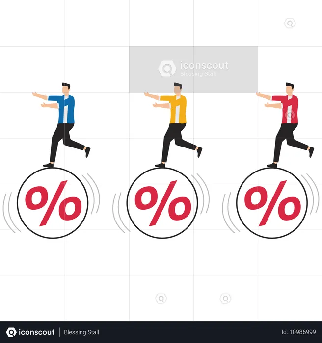 Männer laufen mit Prozenten  Illustration