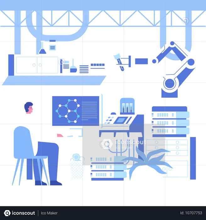 Männliche Wissenschaftler analysieren Forschungsdaten  Illustration