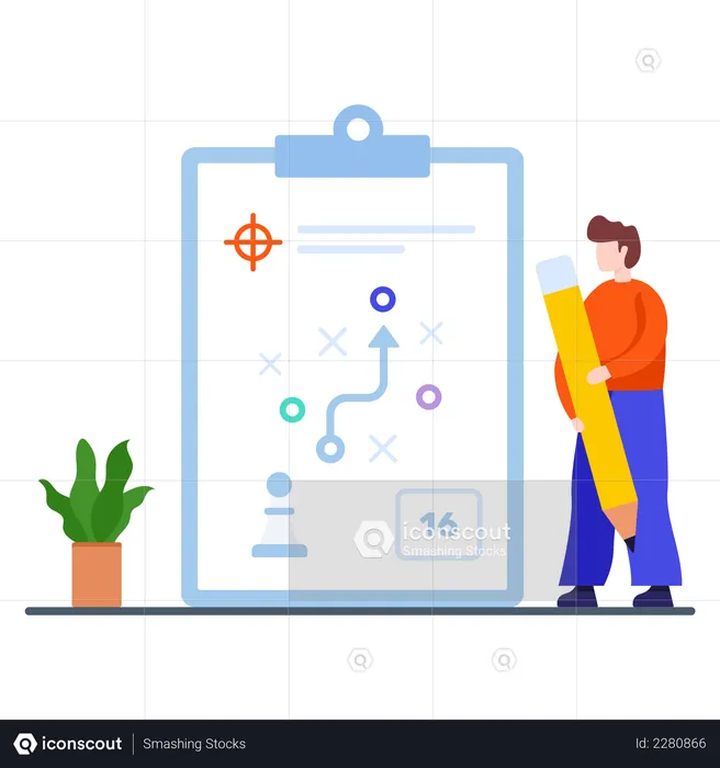 Männlicher Arbeiter macht einen Plan zur Erreichung seines Ziels  Illustration