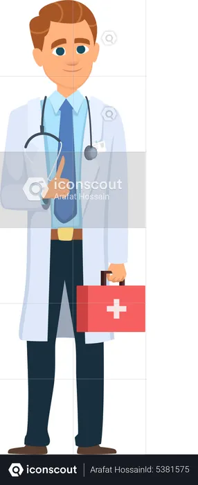 Männlicher Arzt hält medizinische Ausrüstung  Illustration