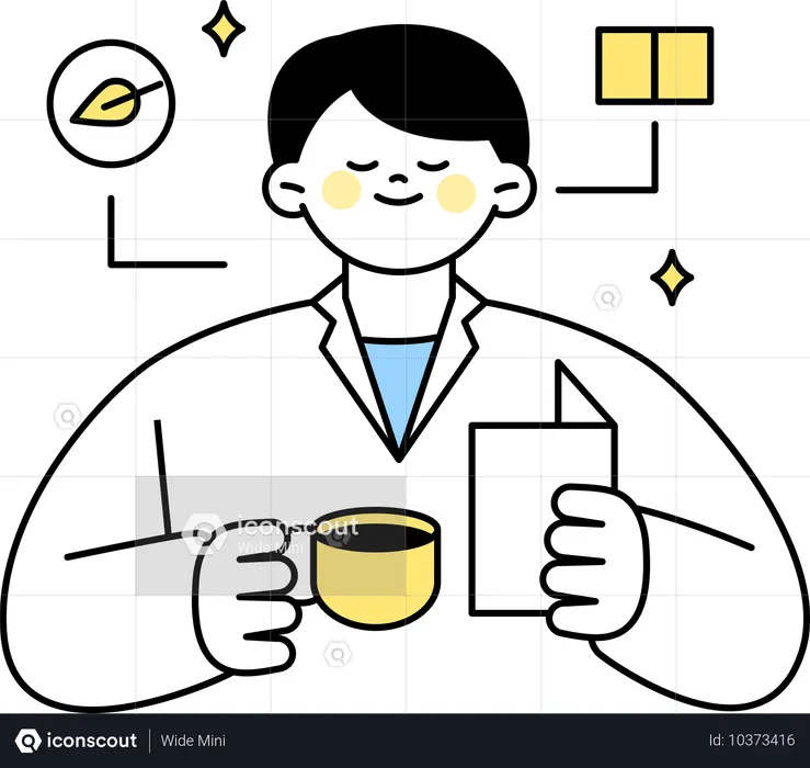 Männlicher Arzt hält Kaffeetasse und Zettel in der Hand  Illustration