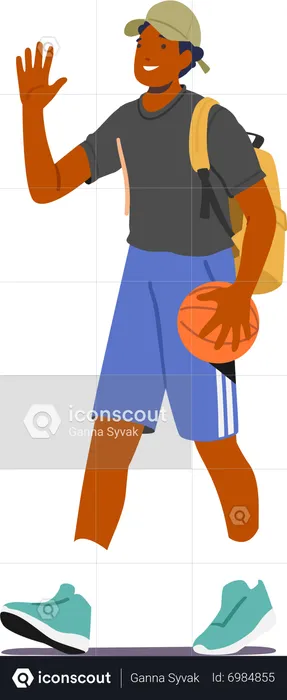 Männlicher Charakter mit Rucksack und Basketball  Illustration