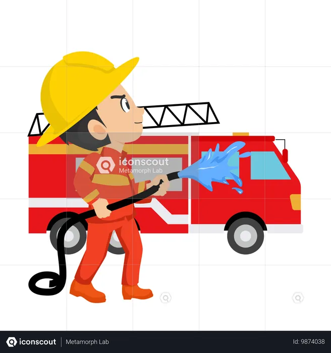 Männlicher Feuerwehrmann hält Wasserrohr  Illustration