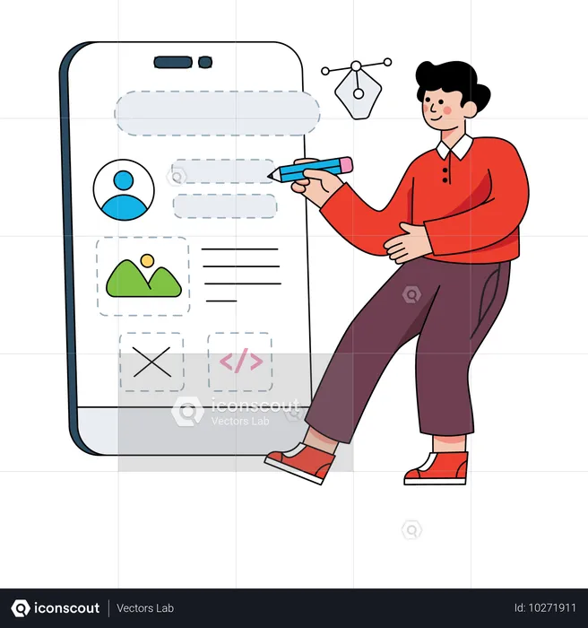 Männlicher Grafikdesigner arbeitet an mobiler App  Illustration