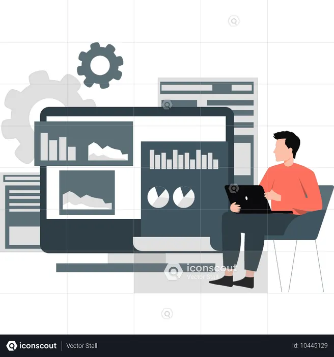 Männlicher Mitarbeiter arbeitet an einem analytischen Infografik-Diagramm  Illustration