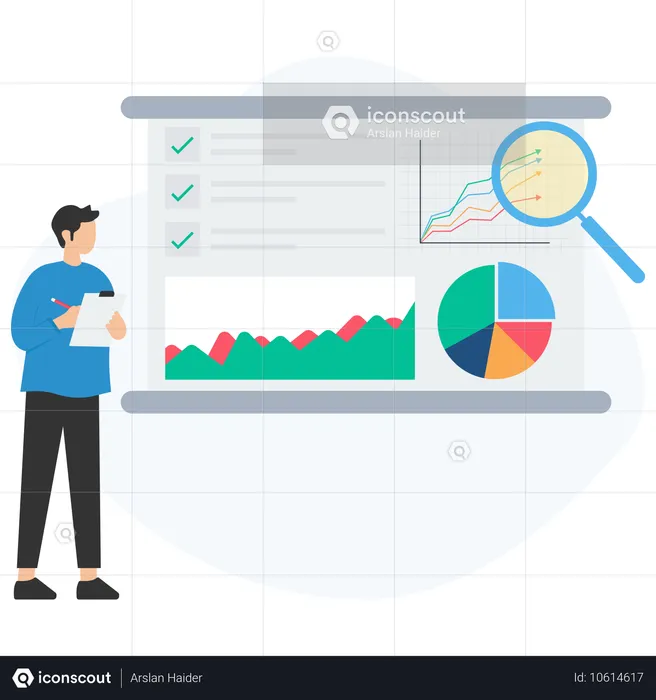 Männlicher Mitarbeiter bei der Projektanalyse  Illustration