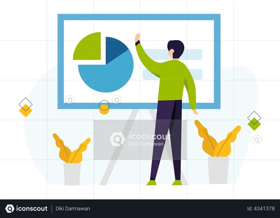 Männlicher Mitarbeiter präsentiert Datenanalyse  Illustration