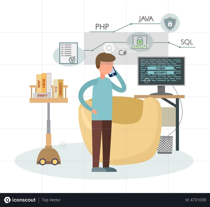 Männlicher Programmierer telefoniert  Illustration