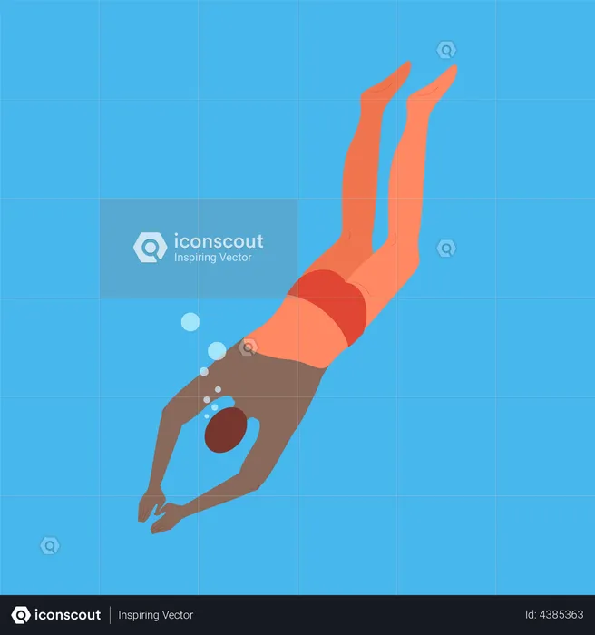 Männlicher Schwimmer unter Wasser  Illustration