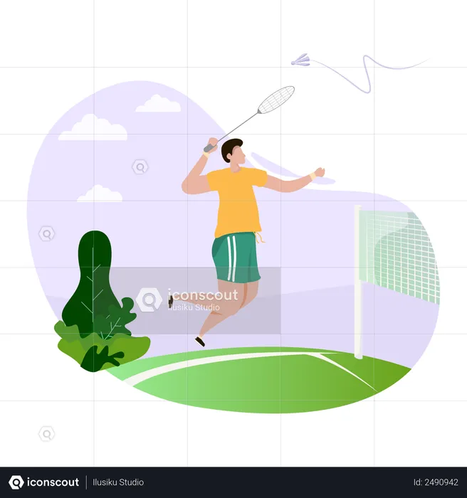 Männlicher Spieler spielt Badminton  Illustration