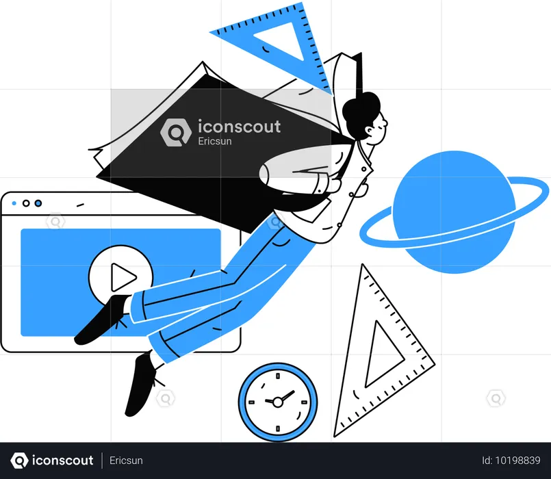 Männlicher Student lernt gerne aus Online-Tutorials  Illustration