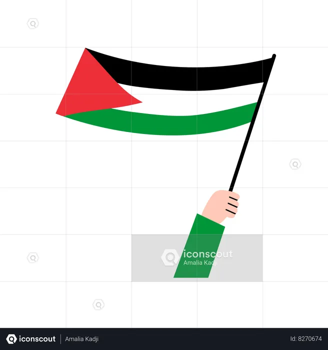 Mano sosteniendo la bandera palestina  Ilustración