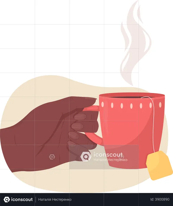 Mano sosteniendo una taza de té caliente  Ilustración