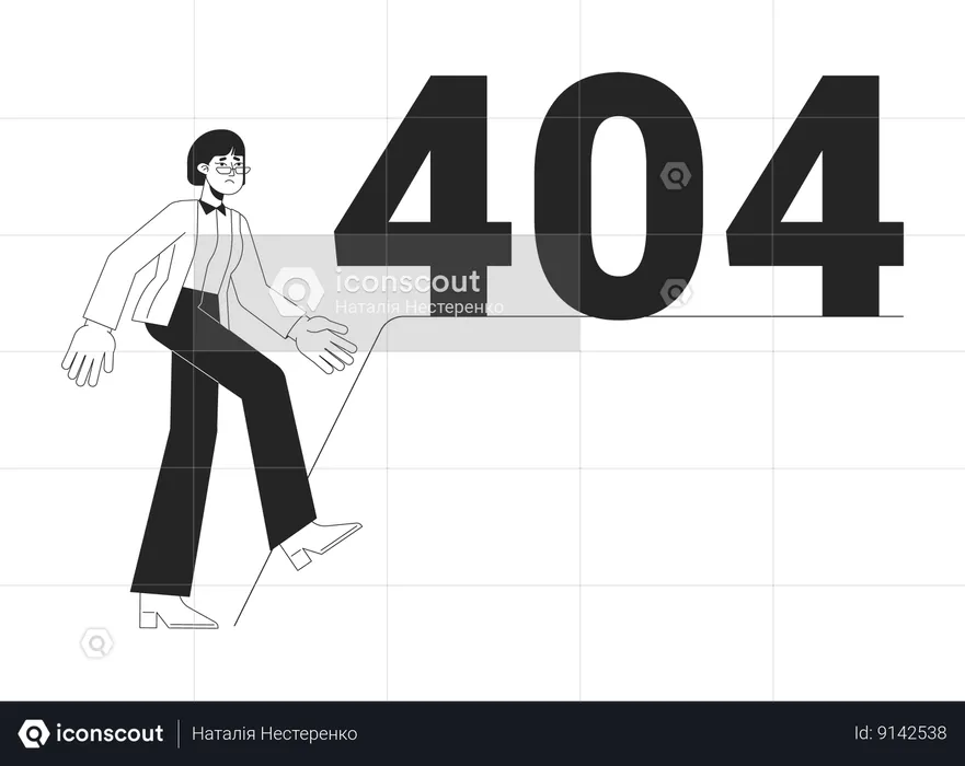 Manque de support sur le lieu de travail, message flash d'erreur 404 noir et blanc  Illustration