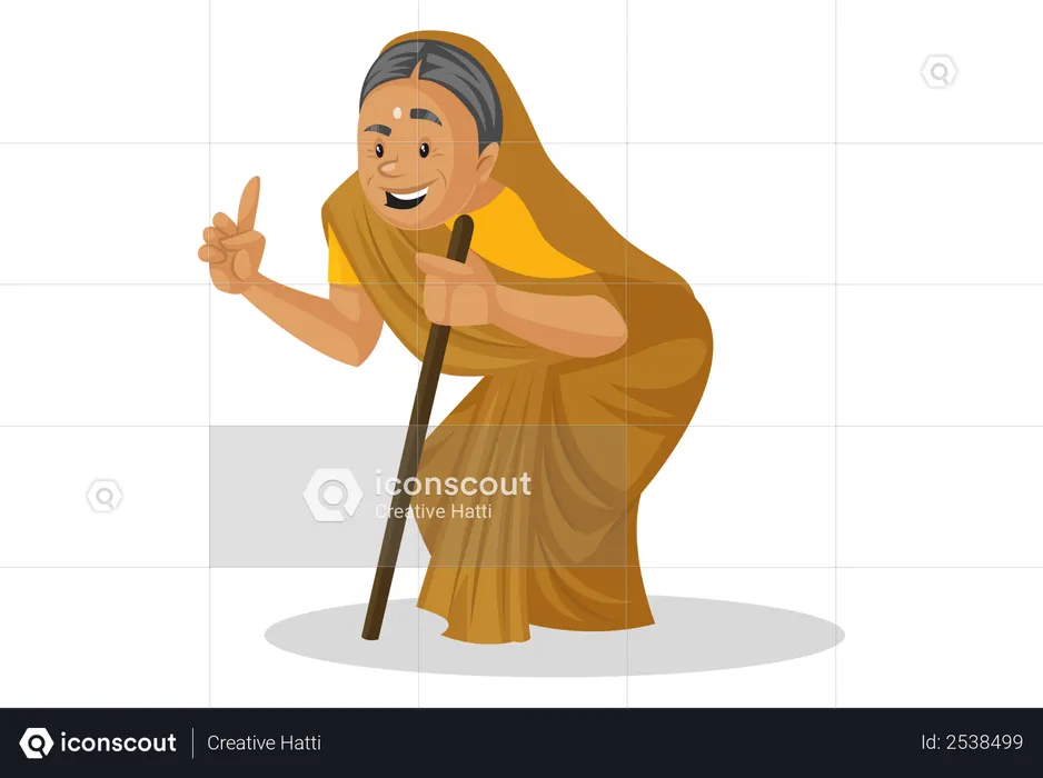 Manthra raising finger while holding stick  Illustration