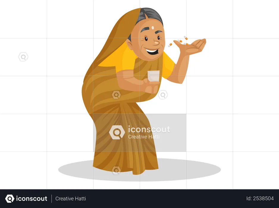 Manthra taking medicine with glass of water  Illustration