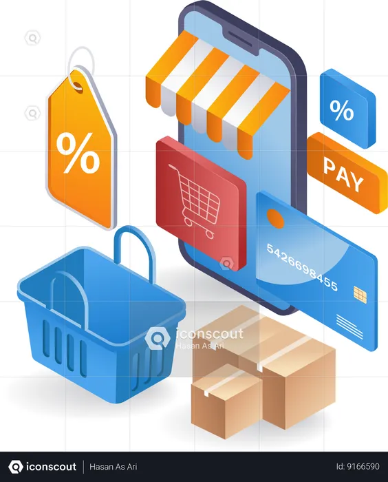 Many discounts online shopping ecommerce market  Illustration