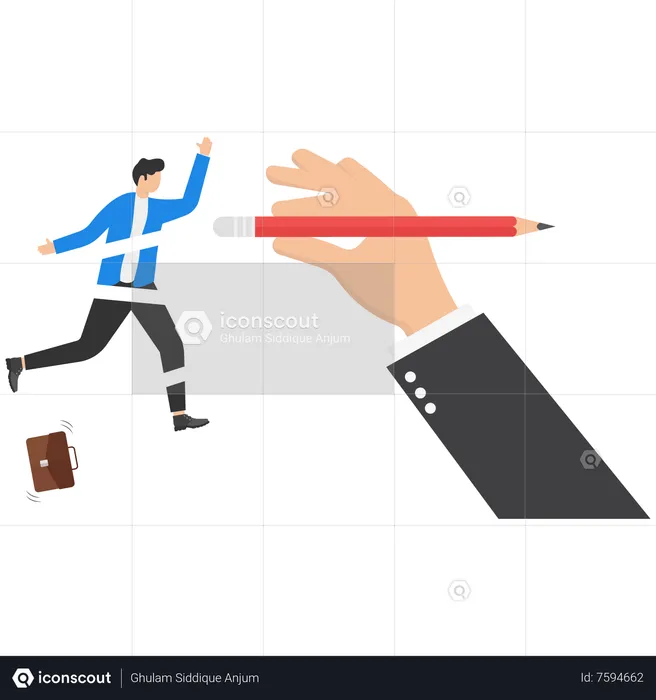 Mão segurando um lápis apagando um funcionário  Ilustração