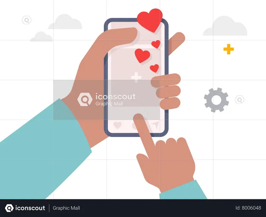 Mão segurando smartphone com aplicativo de mídia social  Ilustração