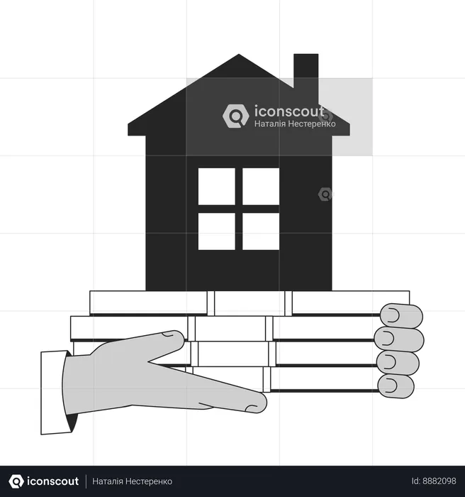 Mãos segurando dinheiro e casa  Ilustração