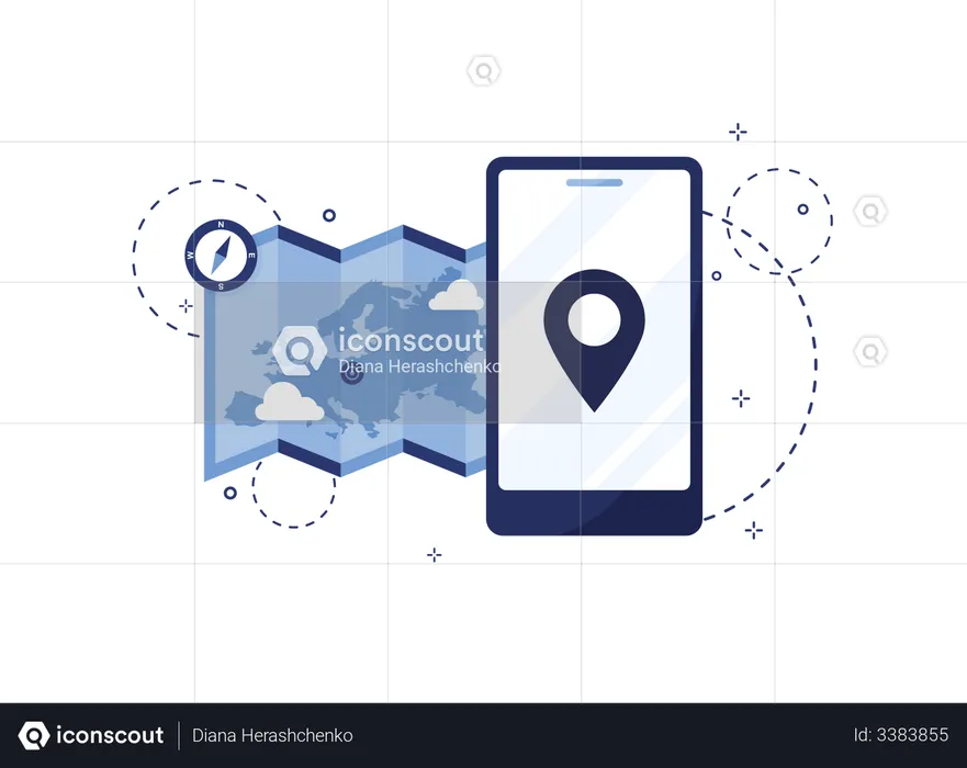 Map and mobile Location marker  Illustration