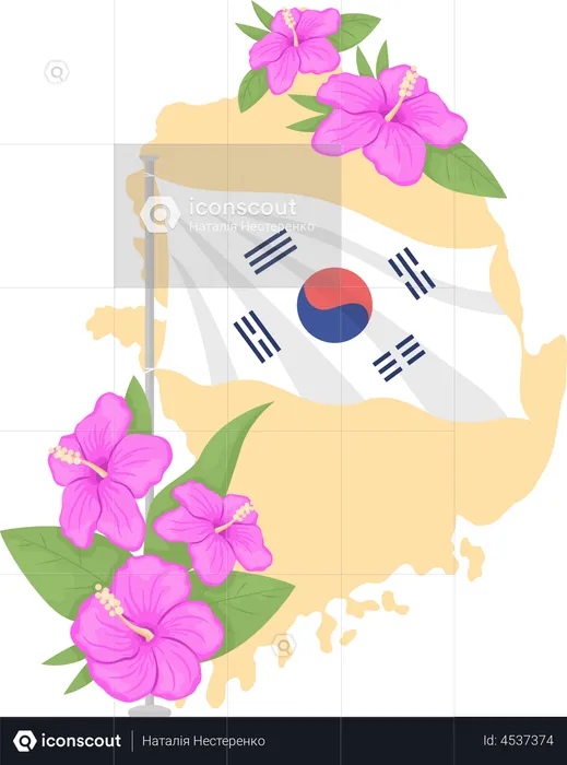 Mapa de corea y flores de hibisco  Ilustración