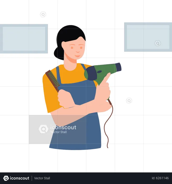 Menina segurando a máquina de secar  Ilustração