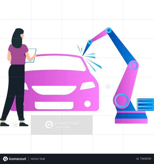 A máquina está reparando o carro  Ilustração