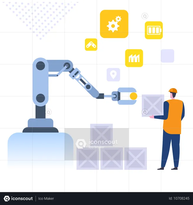 Máquinas automatizadas de montagem e embalagem  Ilustração