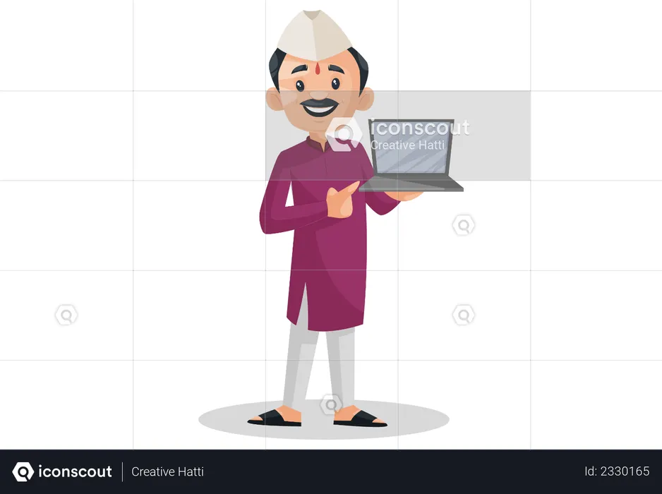 Marathi man holding laptop in his hand  Illustration