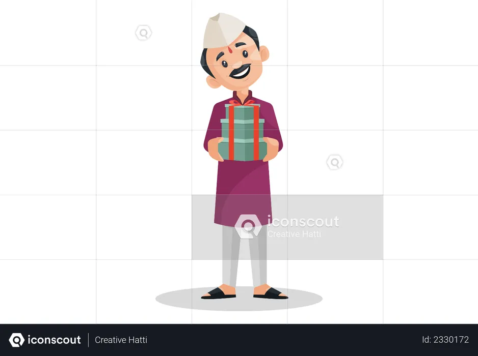 Marathi man is holding gifts in hands  Illustration
