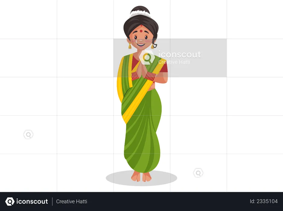 Marathi woman doing Namaste  Illustration