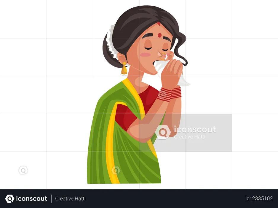 Marathi woman is blowing conch shell  Illustration