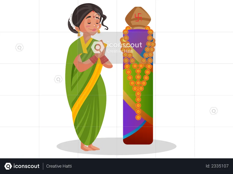 Marathi woman is doing worship  Illustration
